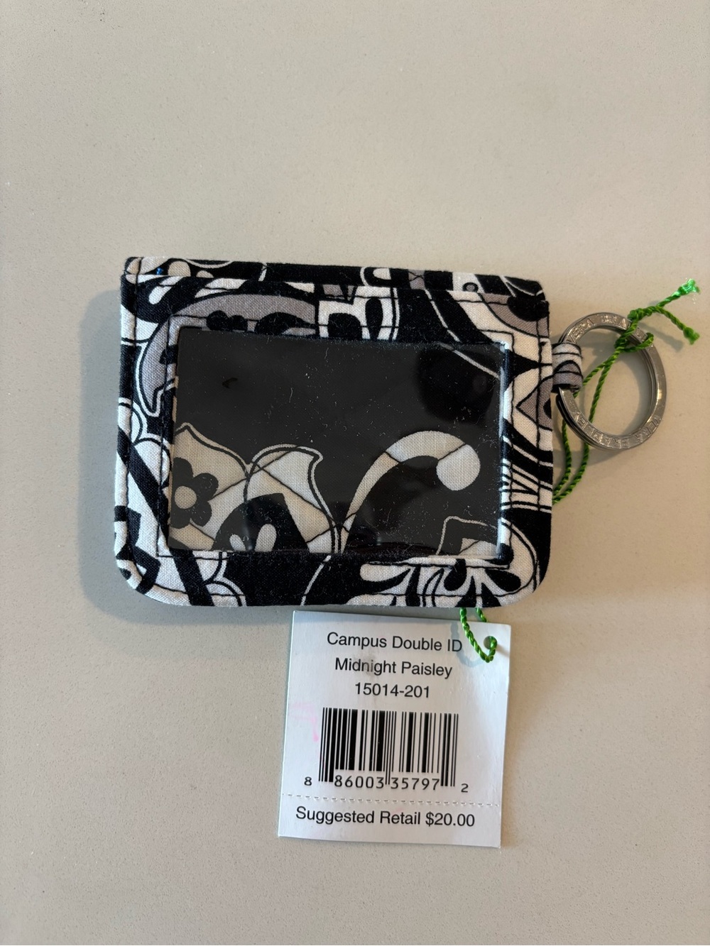 Vera Bradley Midnight Paisley Card ID Holder - Black & White